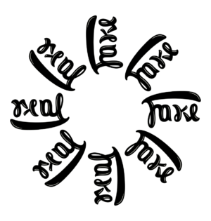 Ambigrama: "real-fake". Autor: Basile Morin (Wikimedia Commons)